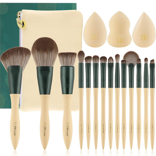 Makeup Gift Set 18Pcs,With 14Pcs Makeup Brush Set 3Pcs Makeup Sponges 1PC Cosmetic Bag for Foundation Blending Powder Blush Concealers Eye Shadows